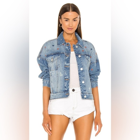 REVOLVE Blank NYC Star-Studded Blue Denim Jacket - Picture 1 of 5